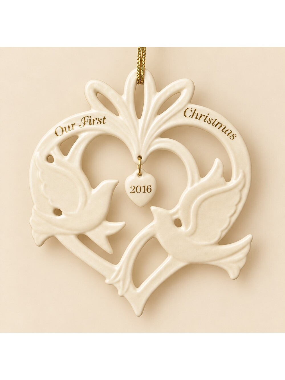 Lenox Ornament Our First Christmas 2016, Original Box Porcelain Doves Heart